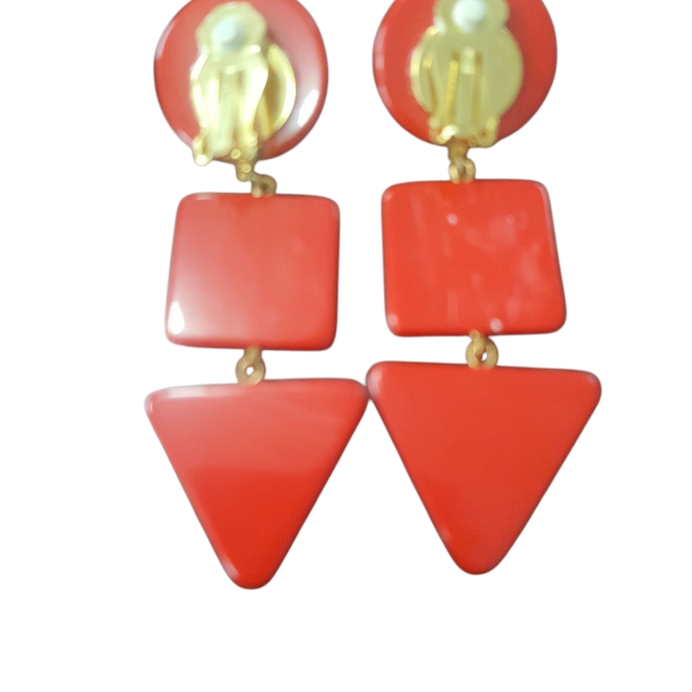 Red Geometric Statement Earrings - image 2